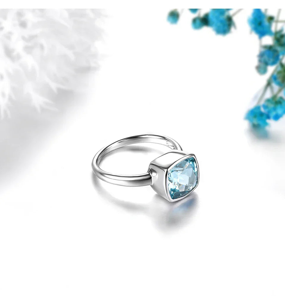 Natural Sky Blue Topaz Sterling Silver Rings 2.7 Carats Genuine Topaz