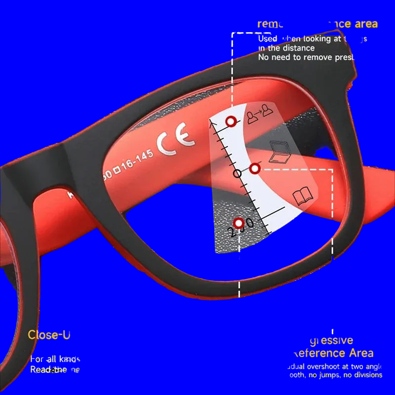 HD Lens Progressive Multifocal Reading Glasses Square Presbyopia Glasses Anti-blue Computer Glasses
