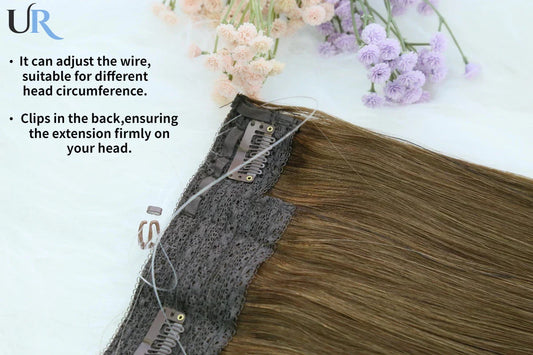 14" human hair straight invisible halo wire clip in hair extension