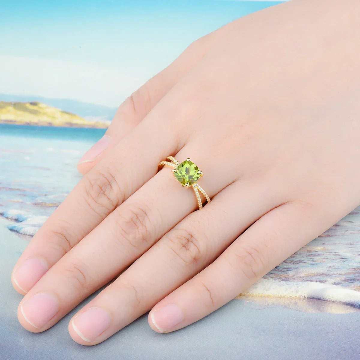 Peridot Sterling Silver Rings Yellow Gold Plated 2.5 Carat Genuine Peridot S925 Jewelry