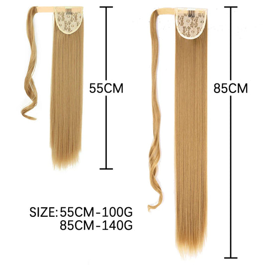 55cm Synthetic Long Straight Wrap Around Ponytail Clip In Hair Extension