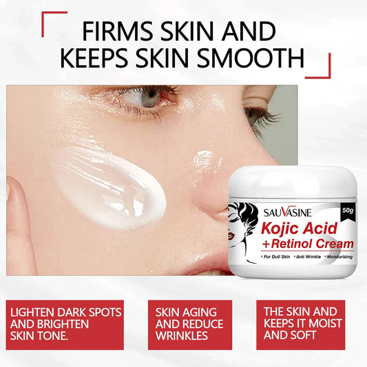 50g Kojic Acid Face Cream + 30ml Facial Serum Fade Dark Spots Brightening Skin Whitening Cream