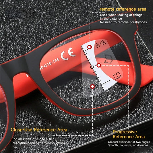 HD Lens Progressive Multifocal Reading Glasses Square Presbyopia Glasses Anti-blue Computer Glasses