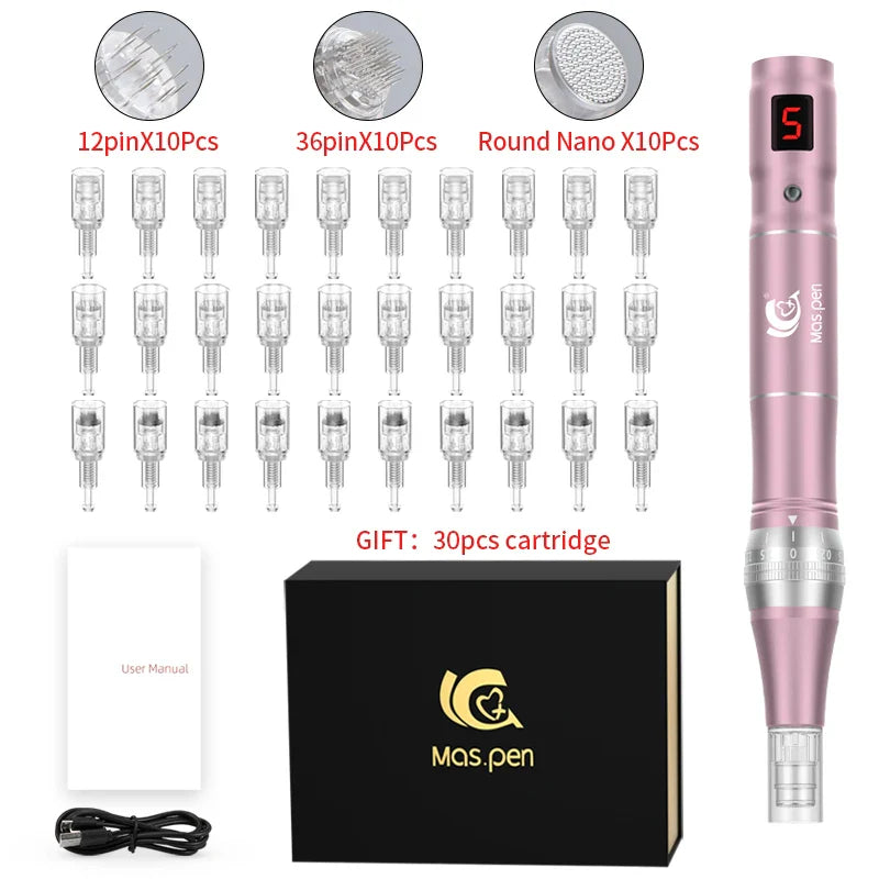 Dermapen Wireless Electric Microneedling Derma Pen with 30 Replaceable Needle Cartridges