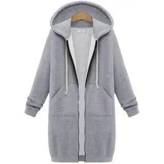 Women's Casual Versatile Mid Length Hooded Long Sleeve Hoodie Winter Jacket