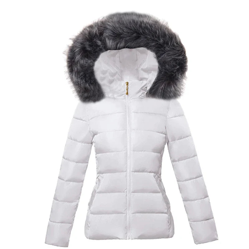SL Women's Winter Coat Fake Fur Collar Parka Short Outerwear Warm Down Jacket
