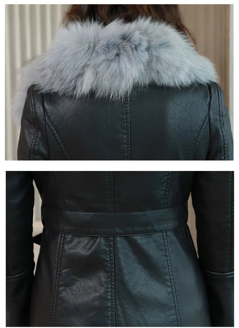 Winter Faux Fur Collar Leather Long Loose Coats Coat Women's Jacket