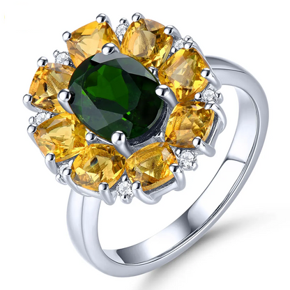 Genuine Diopside Citrine Solid Silver Rings 4.8 Carats