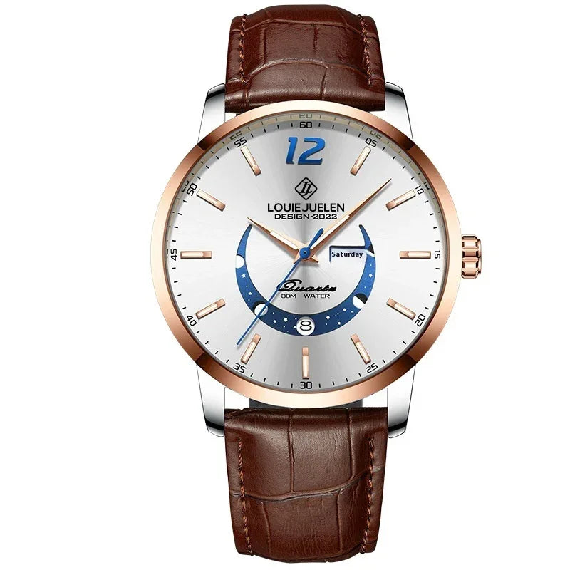 Luminous Waterproof Wrist Watch Men's Fashion Genuine Leather Strap Quartz Watch