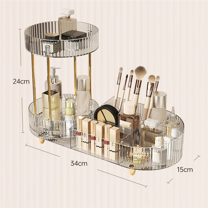 A84E-For Vanity Makeup Organizer With Rotating Function, 2 Tier Skincare Cosmetics Perfume