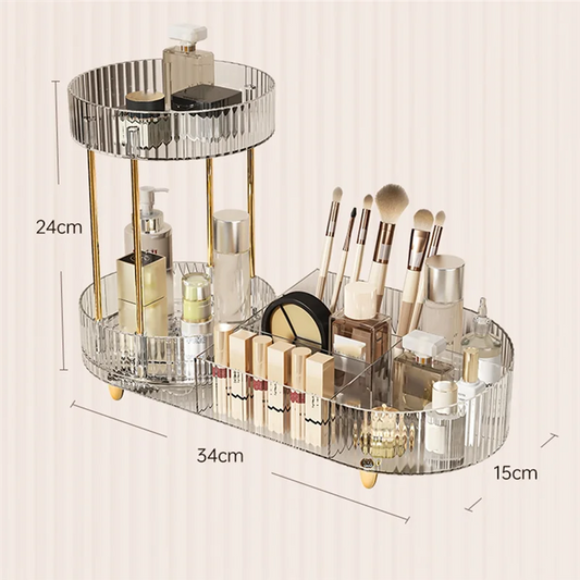 A84E-For Vanity Makeup Organizer With Rotating Function, 2 Tier Skincare Cosmetics Perfume