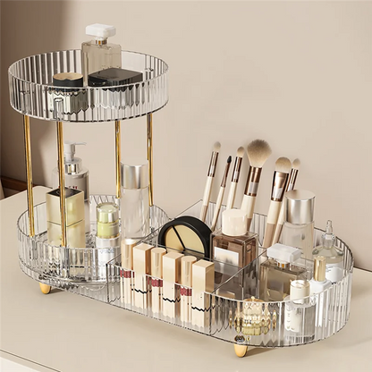 A84E-For Vanity Makeup Organizer With Rotating Function, 2 Tier Skincare Cosmetics Perfume