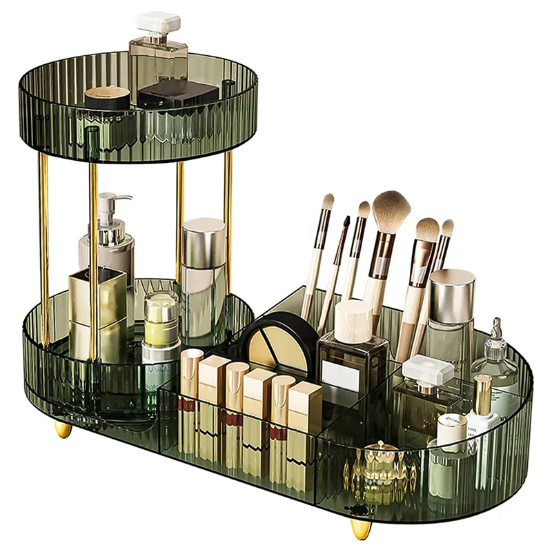 A84E-For Vanity Makeup Organizer With Rotating Function, 2 Tier Skincare Cosmetics Perfume