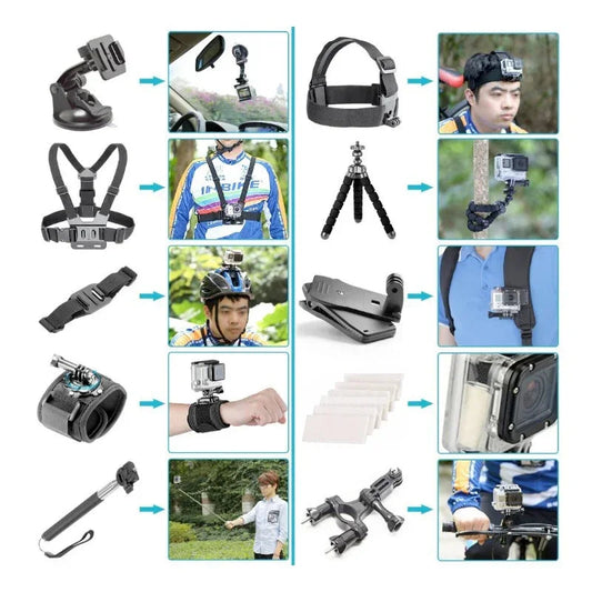 50 i 1 tillbehörskit / 50 tillbehör GoPro / stor förvaringsväska