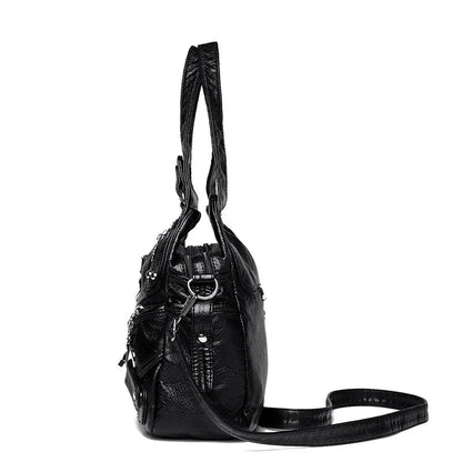 Damväska med stor kapacitet, tvättad läderväska