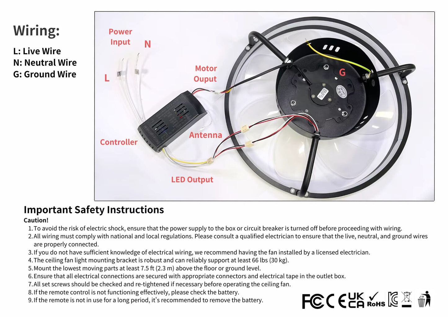 55W Takfläkt med LED-Belysning – Modern Design för Hem och Sovrum