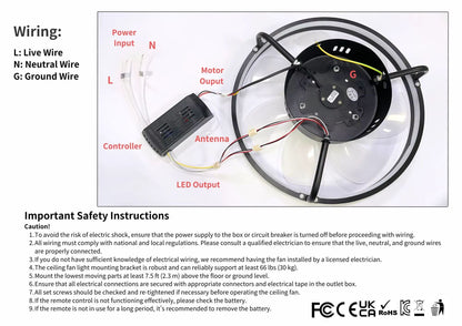 55W Takfläkt med LED-Belysning – Modern Design för Hem och Sovrum