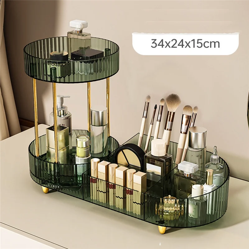 A84E-For Vanity Makeup Organizer With Rotating Function, 2 Tier Skincare Cosmetics Perfume