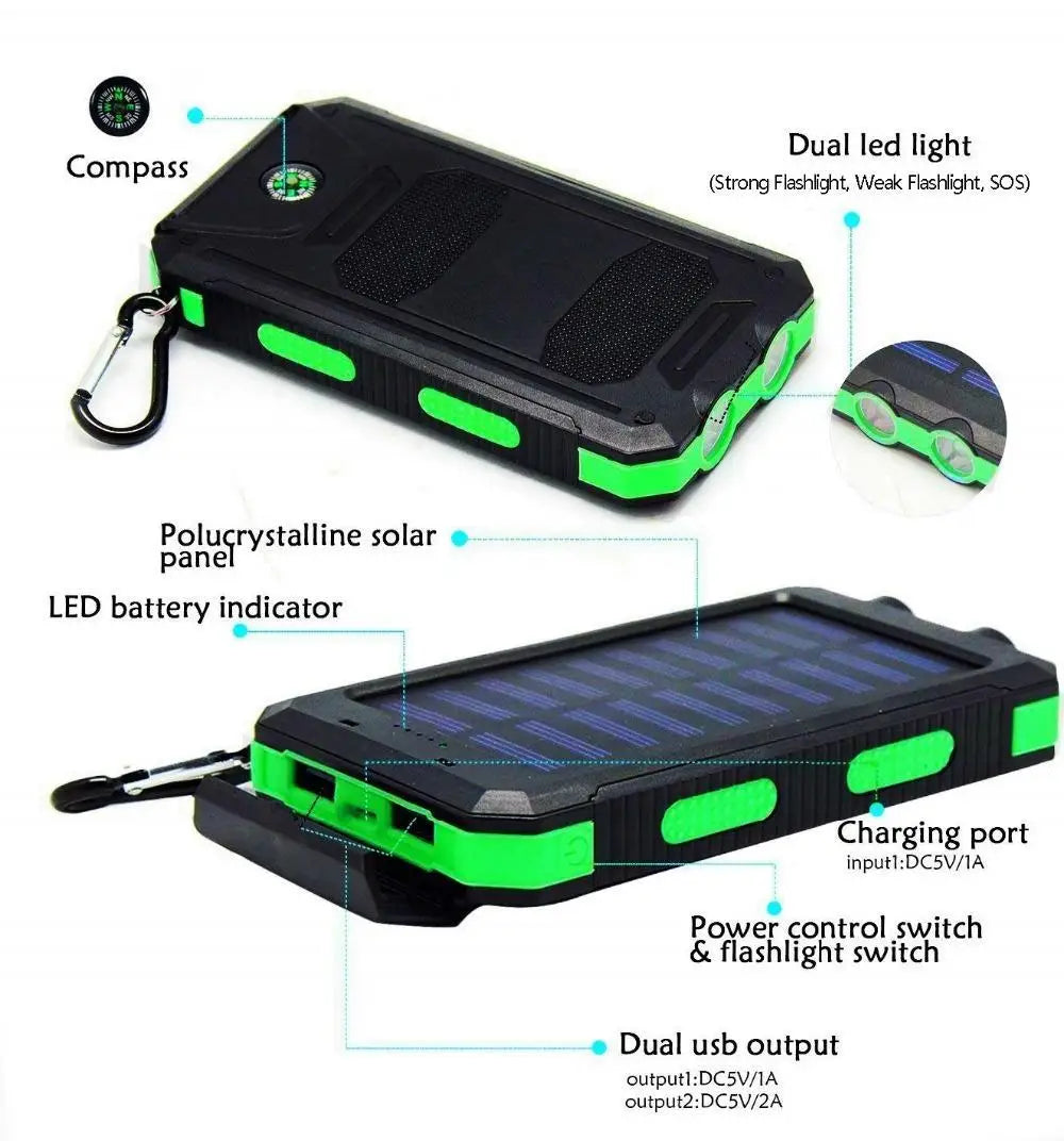 80000mAh Solar Power Bank Waterproof Battery External Portable Outdoor Dual USB Charger PowerBank LED For IPhone Xiaomi Samsung