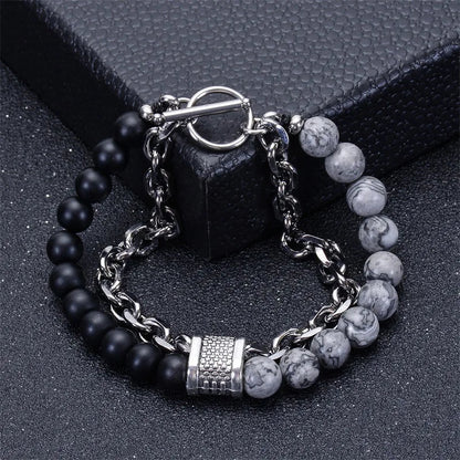 8mm Double Layer Natural Tiger's Eye Stone Handmade Lava Stone Beads Stainless Steel Buckle Bracelet