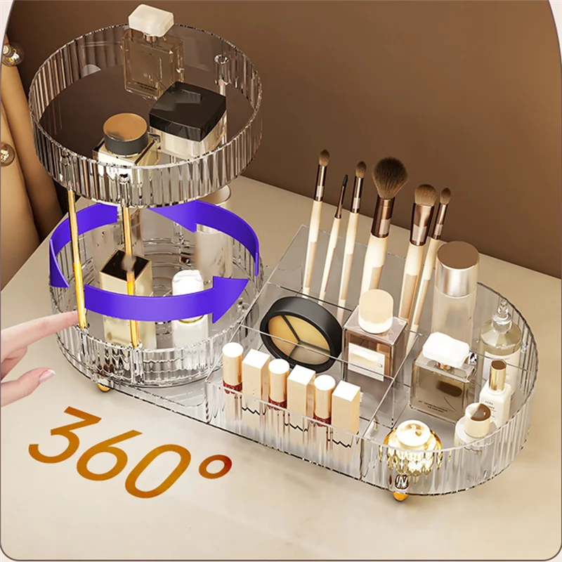 A84E-For Vanity Makeup Organizer With Rotating Function, 2 Tier Skincare Cosmetics Perfume