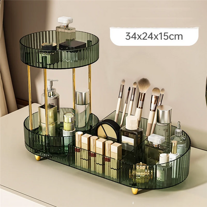 A84E-For Vanity Makeup Organizer With Rotating Function, 2 Tier Skincare Cosmetics Perfume