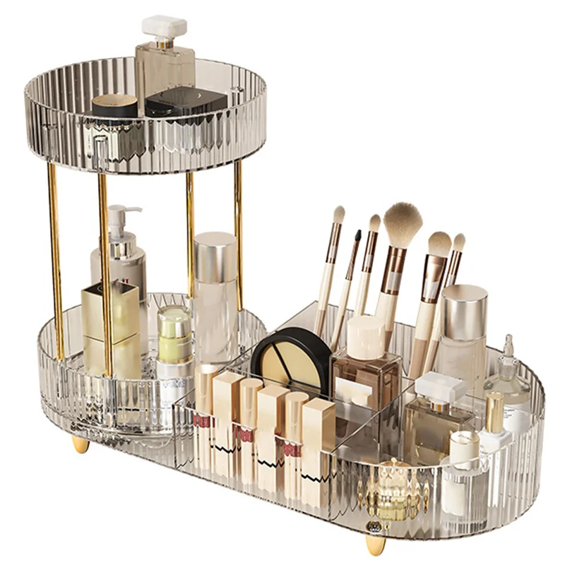 A84E-For Vanity Makeup Organizer With Rotating Function, 2 Tier Skincare Cosmetics Perfume