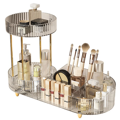 A84E-For Vanity Makeup Organizer With Rotating Function, 2 Tier Skincare Cosmetics Perfume