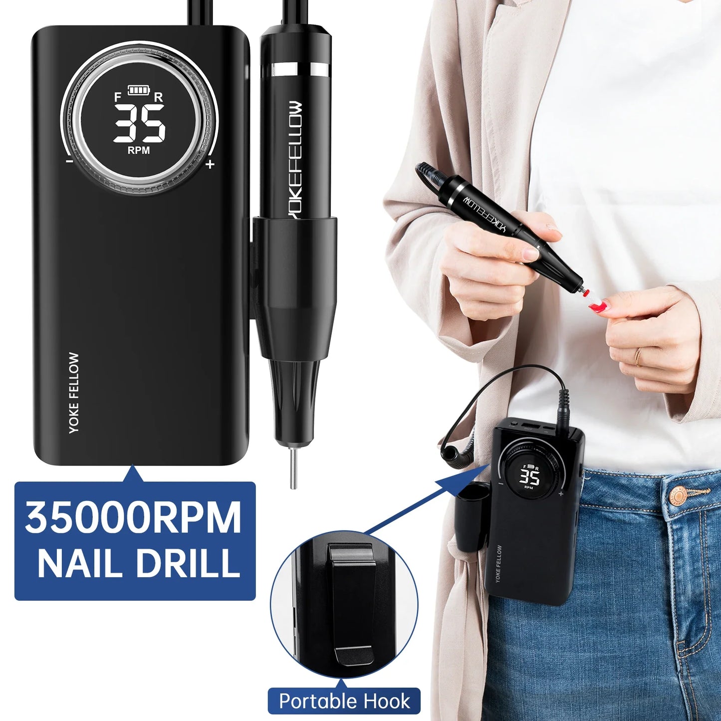 35000 RPM Nail Drill Machine with HD LCD Screen Rechargeable