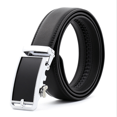 Black Belt Black Silver Buckle Mens Adjustable Ratchet Slide Buckle