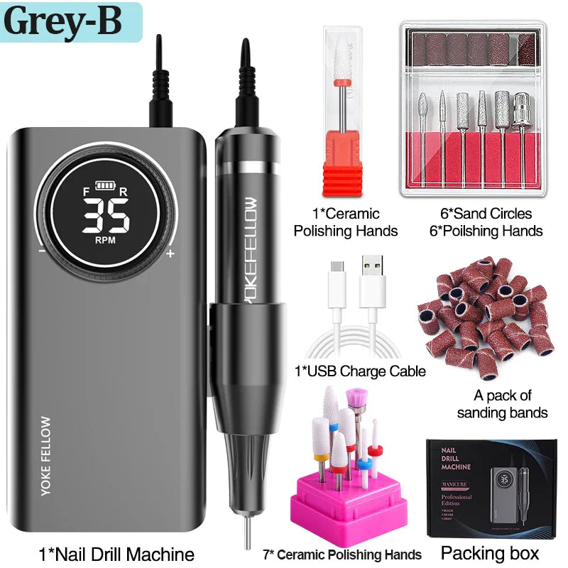 35000 RPM Nail Drill Machine with HD LCD Screen Rechargeable