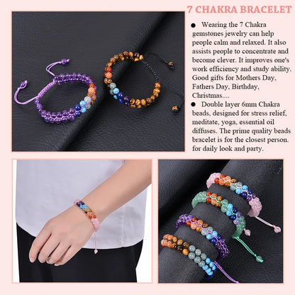 6mm Natural Amethyst Pink Crystal Double Layer Bracelet