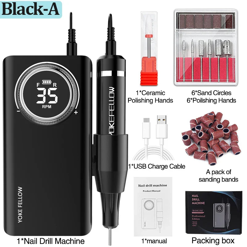 35000 RPM Nail Drill Machine with HD LCD Screen Rechargeable