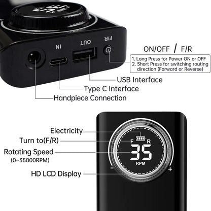 35000 RPM Nail Drill Machine with HD LCD Screen Rechargeable