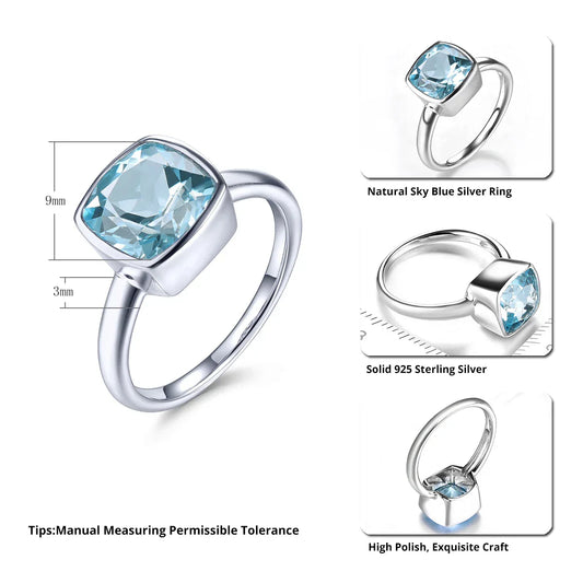 Natural Sky Blue Topaz Sterling Silver Rings 2.7 Carats Genuine Topaz
