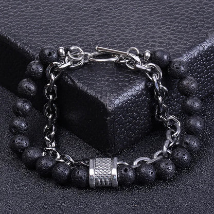 8mm Double Layer Natural Tiger's Eye Stone Handmade Lava Stone Beads Stainless Steel Buckle Bracelet