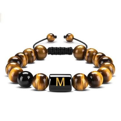 Handmade Adjustable AZ Initials Bracelet 10MM Natural Stone Black Onyx Tiger