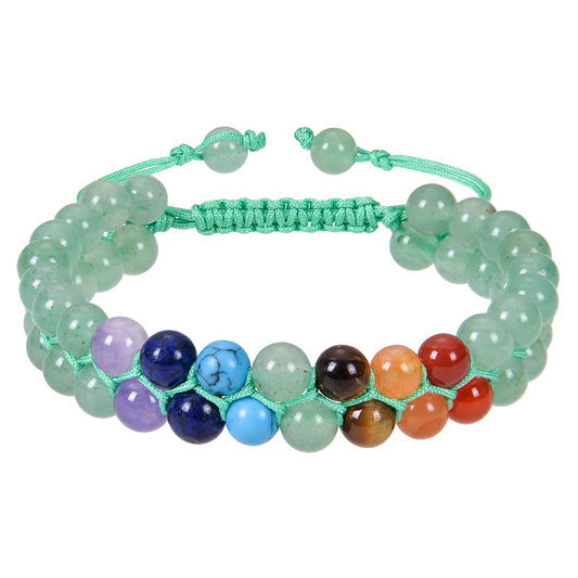 6mm Natural Double Layer Bracelet Adjustable Seven Color Stone Handmade Green crystal bracelet