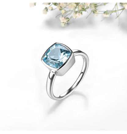 Natural Sky Blue Topaz Sterling Silver Rings 2.7 Carats Genuine Topaz
