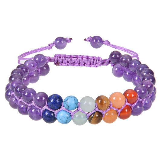 6mm Natural Double Layer Bracelet Adjustable Seven Color Stone Handmade Amethyst bracelet