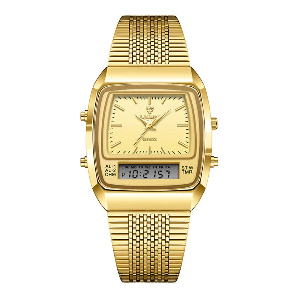 Business Casual Waterproof Double Display Electronic Quartz Watch