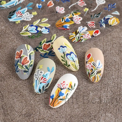 5D White Flower Embossed Nail Art Decals