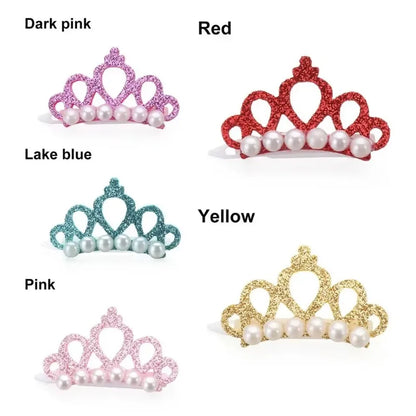 Puppy Fake Pearl Crown Bow Hair Clip Cute Pet Head Decoration