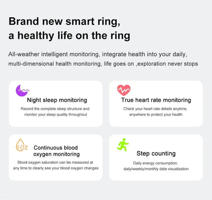 Smart Ring Steel Shell Sleep Health Monitoring 3ATM Waterproof Multi-Sport Mode Ring for Xiaomi, Huawei, IOS