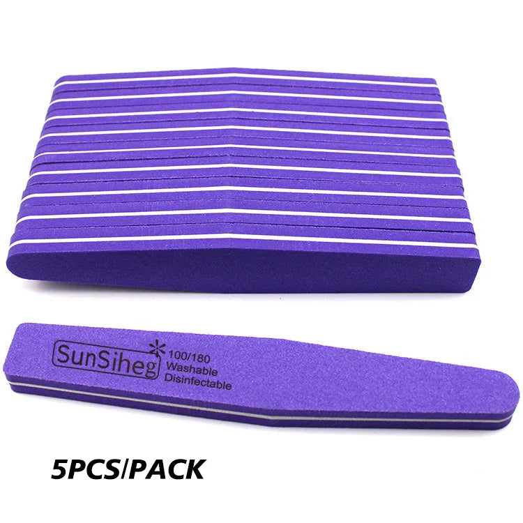 5 PCS/LOT Professional Nail Files Nail Buffer 100/180 Grit Sanding Polishing Grinding Manicure Nail Art Tools 6 Colors