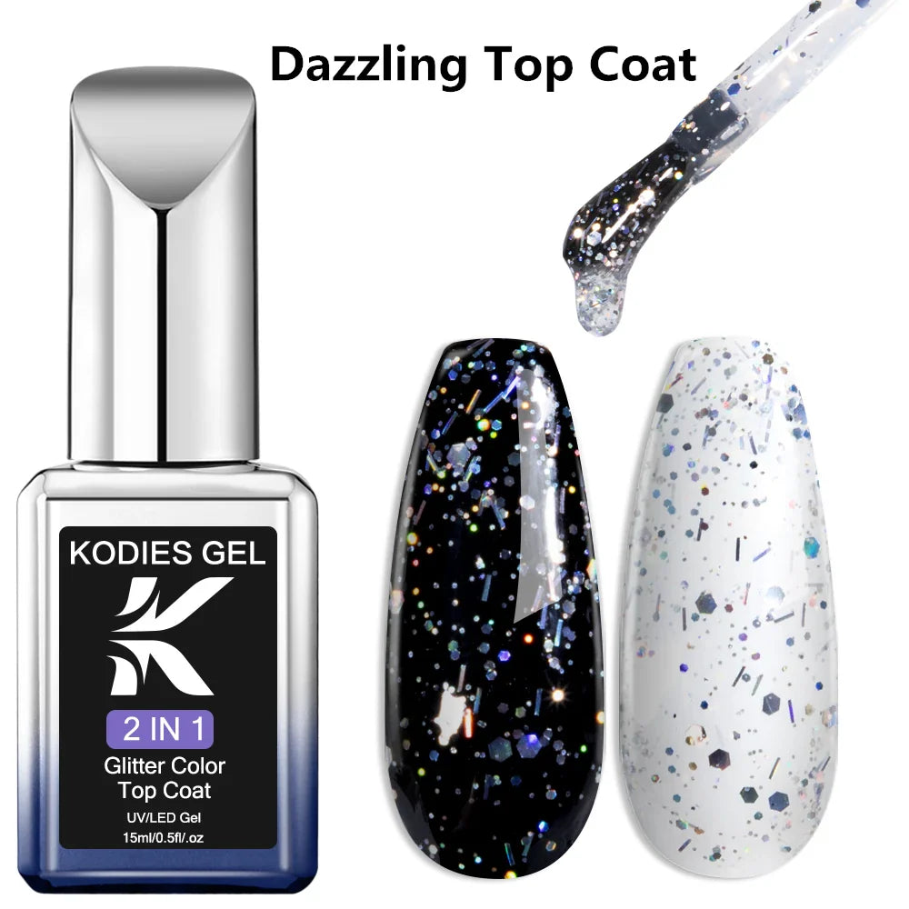 Sparkling Glitter Top Coat No Wipe 15ML