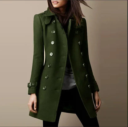 Women Autumn Winter Fashion Casual Coat Long Sleeve Trench Double Breasted Button Coat