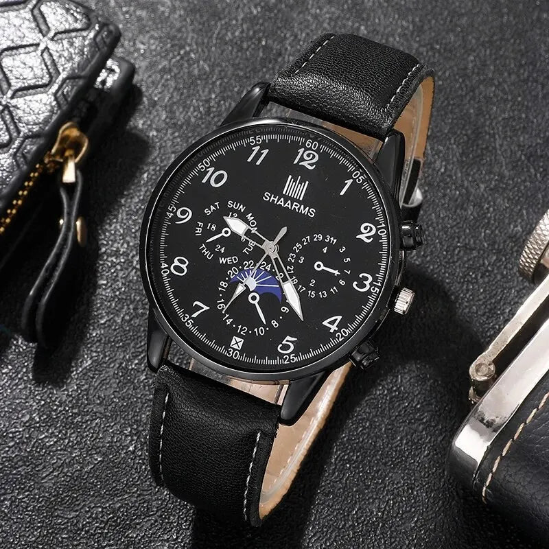 Fashion Men's Watch, Wallet and Glasses – Retro Black 