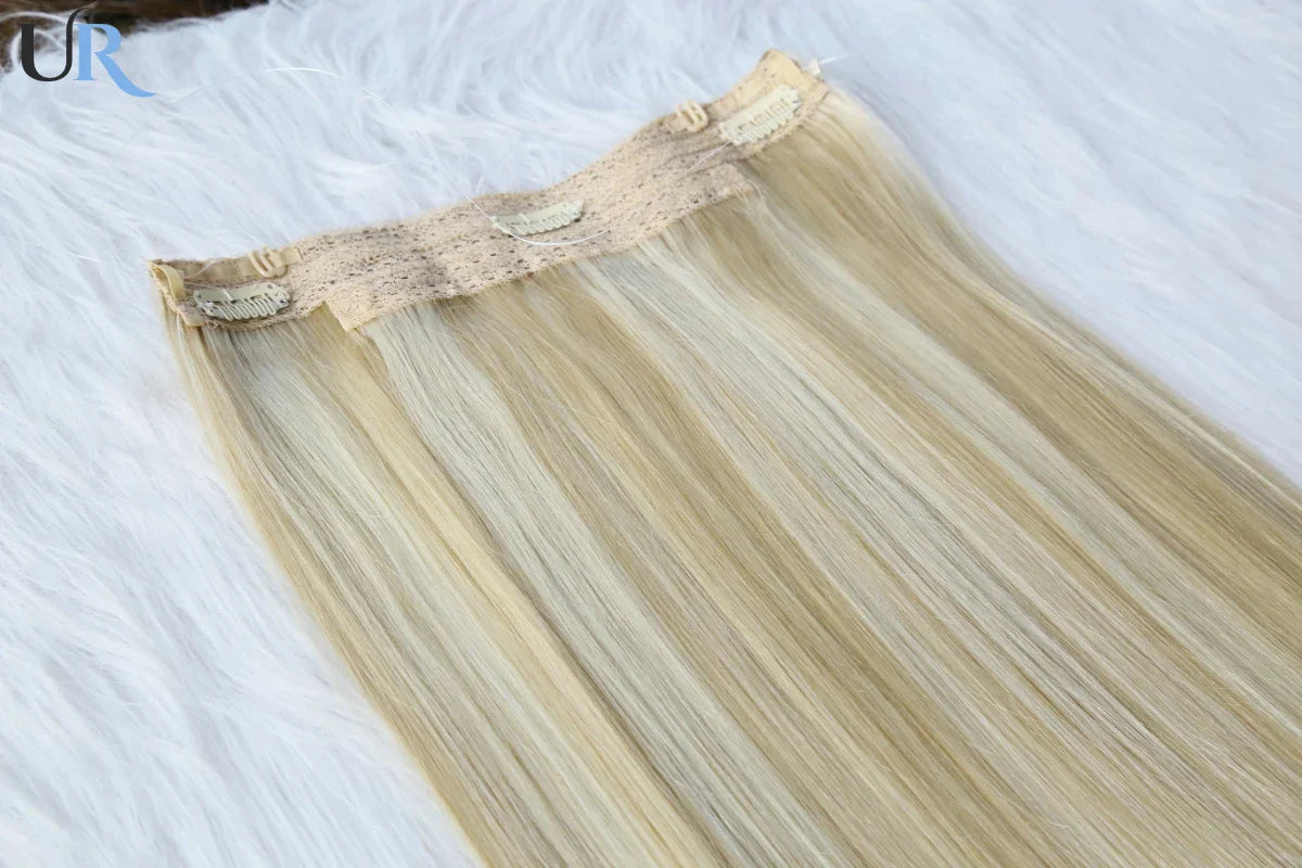24" human hair extension straight invisible halo wire clip in human hair extension