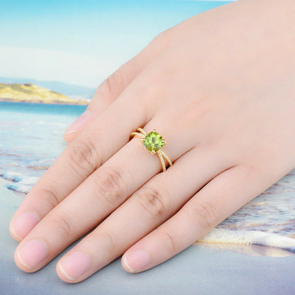 Peridot Sterling Silver Rings Yellow Gold Plated 2.5 Carat Genuine Peridot S925 Jewelry